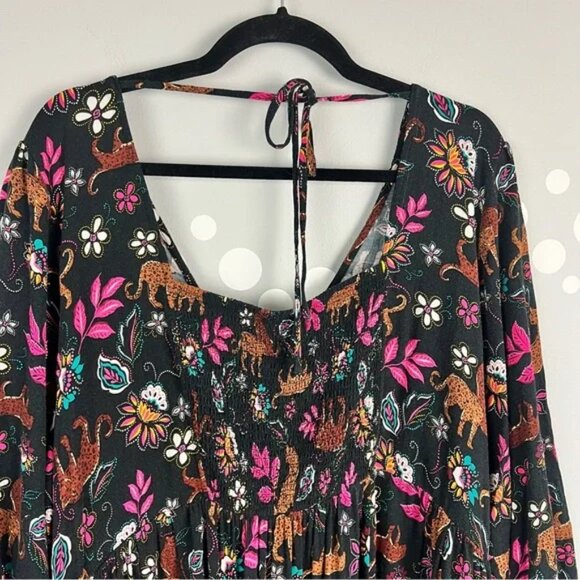 Torrid Mini Rayon Slub Balloon Sleeve Twist Front Leopard Leaves Size 3X - Picture 4 of 11